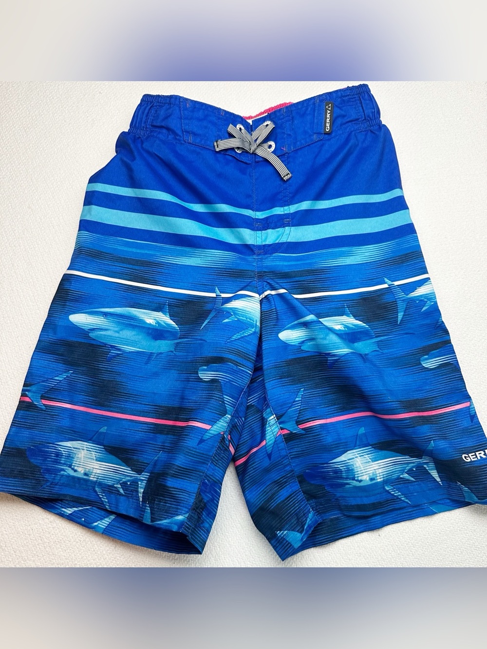 Gerry Shark-Print Swim Shorts Boys Small 7/8